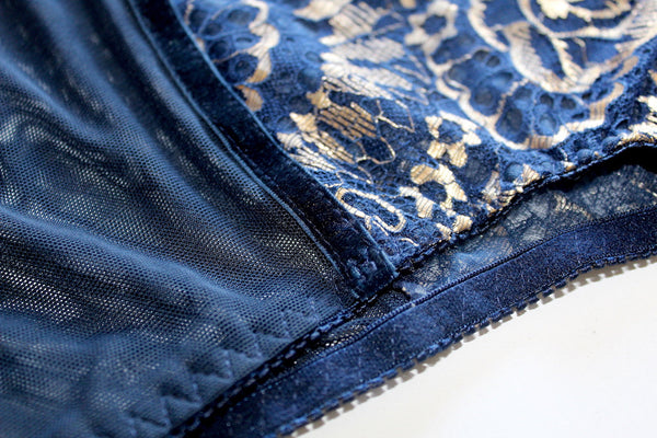 Navy gold metallic lace high waisted undies Kat